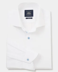 White Slim Fit Blue Button Smart-Casual Shirt - Single Cuff