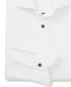 White Slim Fit Contrast Button Smart-Casual Shirt - Single Cuff