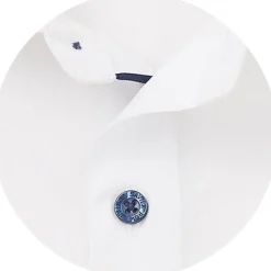 White Slim Fit Contrast Button Smart-Casual Shirt - Single Cuff