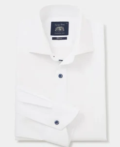 White Slim Fit Contrast Button Smart-Casual Shirt - Single Cuff