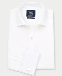White Slim Fit Cotton Poplin Formal Shirt - Single or Double Cuff