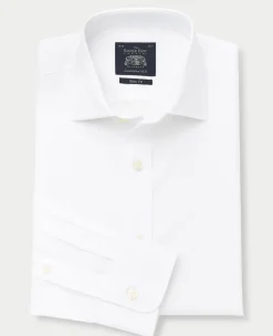 White Slim Fit Cotton Poplin Formal Shirt - Single or Double Cuff