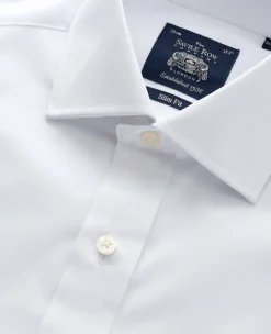 White Slim Fit Cotton Poplin Formal Shirt - Single or Double Cuff