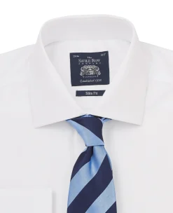 White Slim Fit Cotton Poplin Formal Shirt - Single or Double Cuff