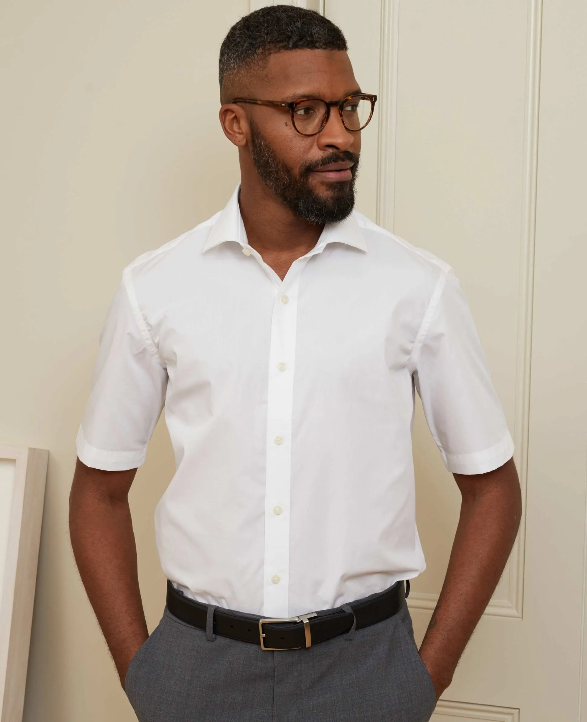 White Slim Fit Short Sleeve Shirt