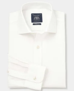 White Textured Cotton Classic Fit Non-Iron Shirt - Single Cuff