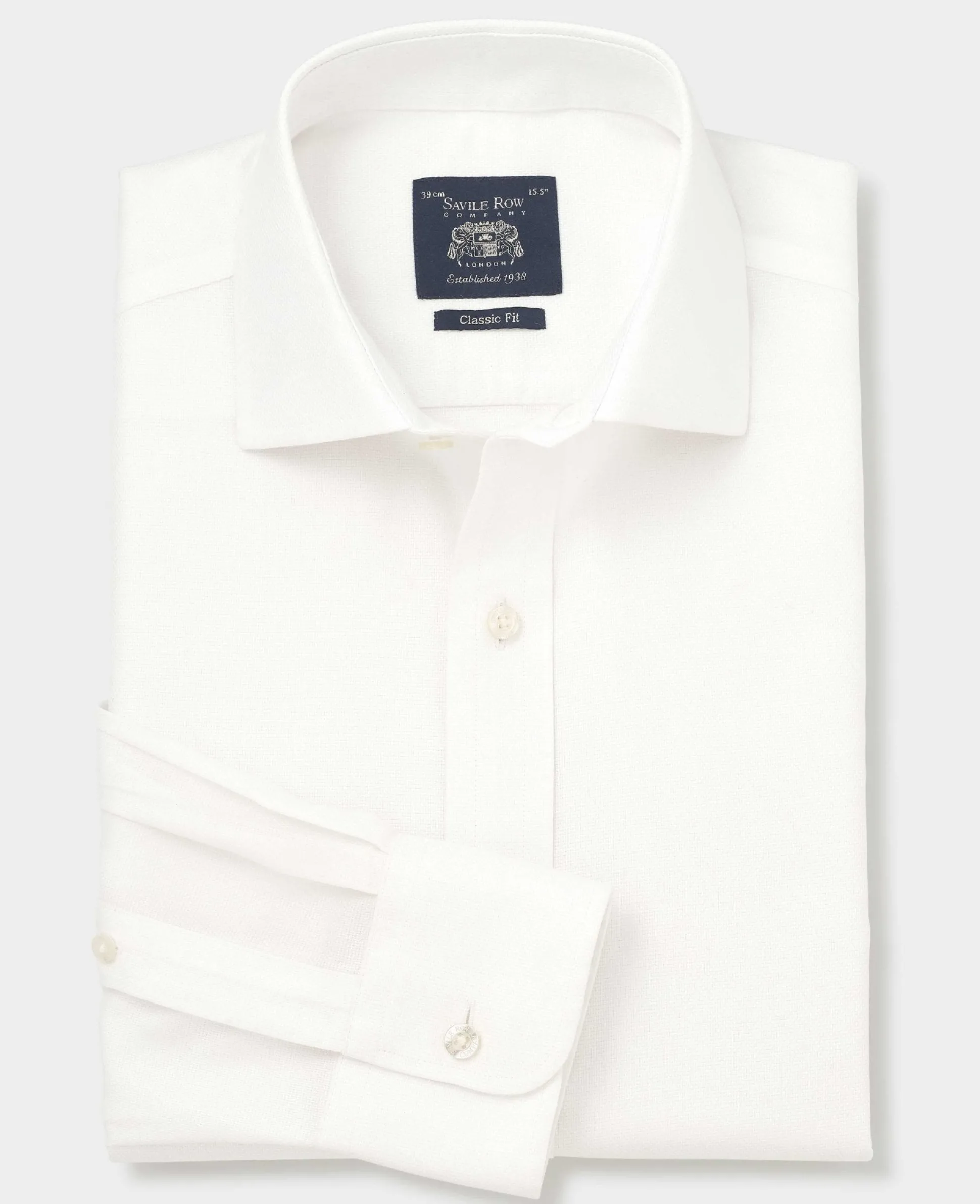 White Textured Cotton Classic Fit Non-Iron Shirt - Single Cuff
