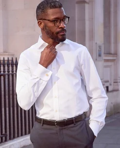 White Textured Cotton Slim Fit Formal Shirt - Double Cuff