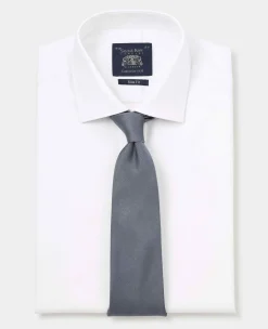 White Textured Cotton Slim Fit Formal Shirt - Double Cuff