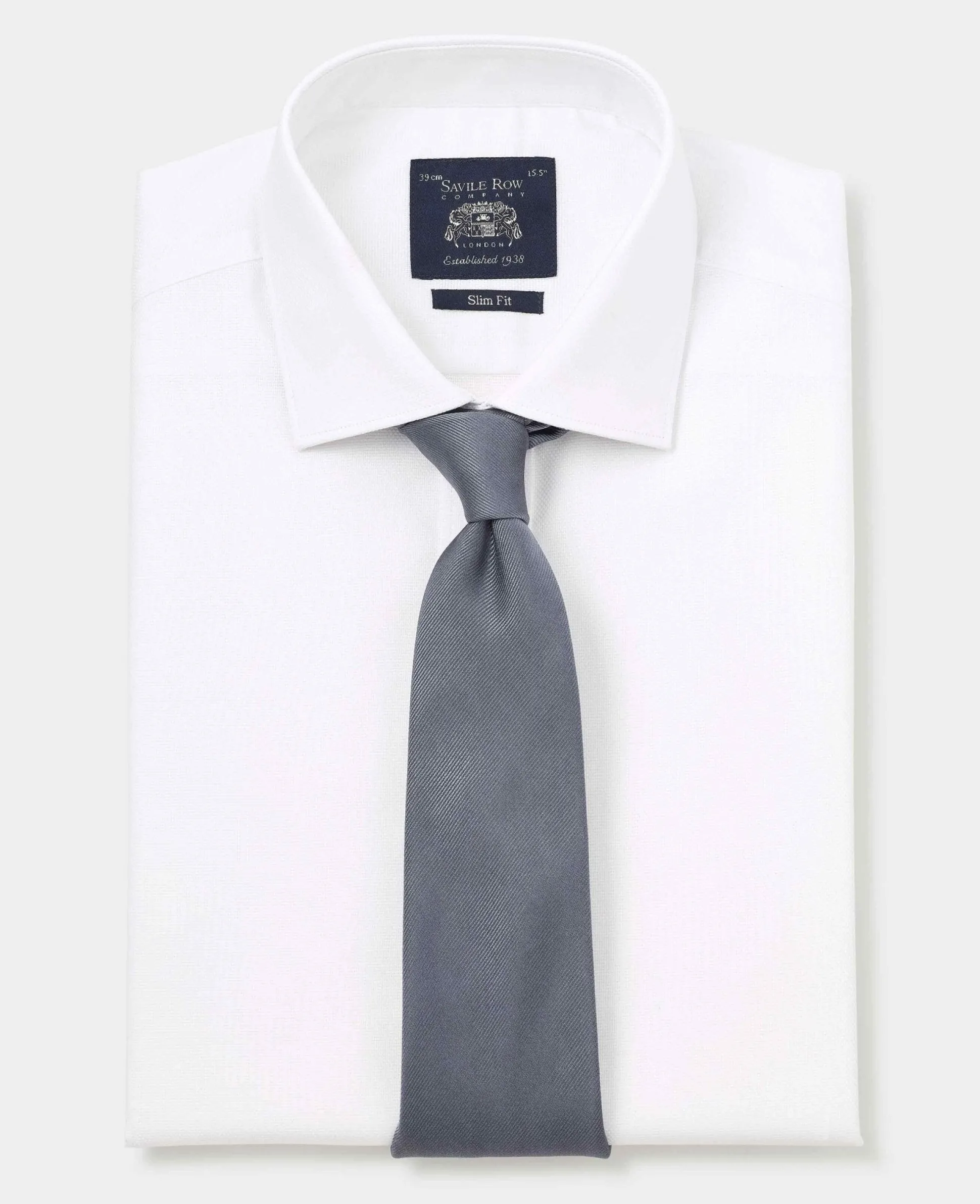 White Textured Cotton Slim Fit Formal Shirt - Double Cuff