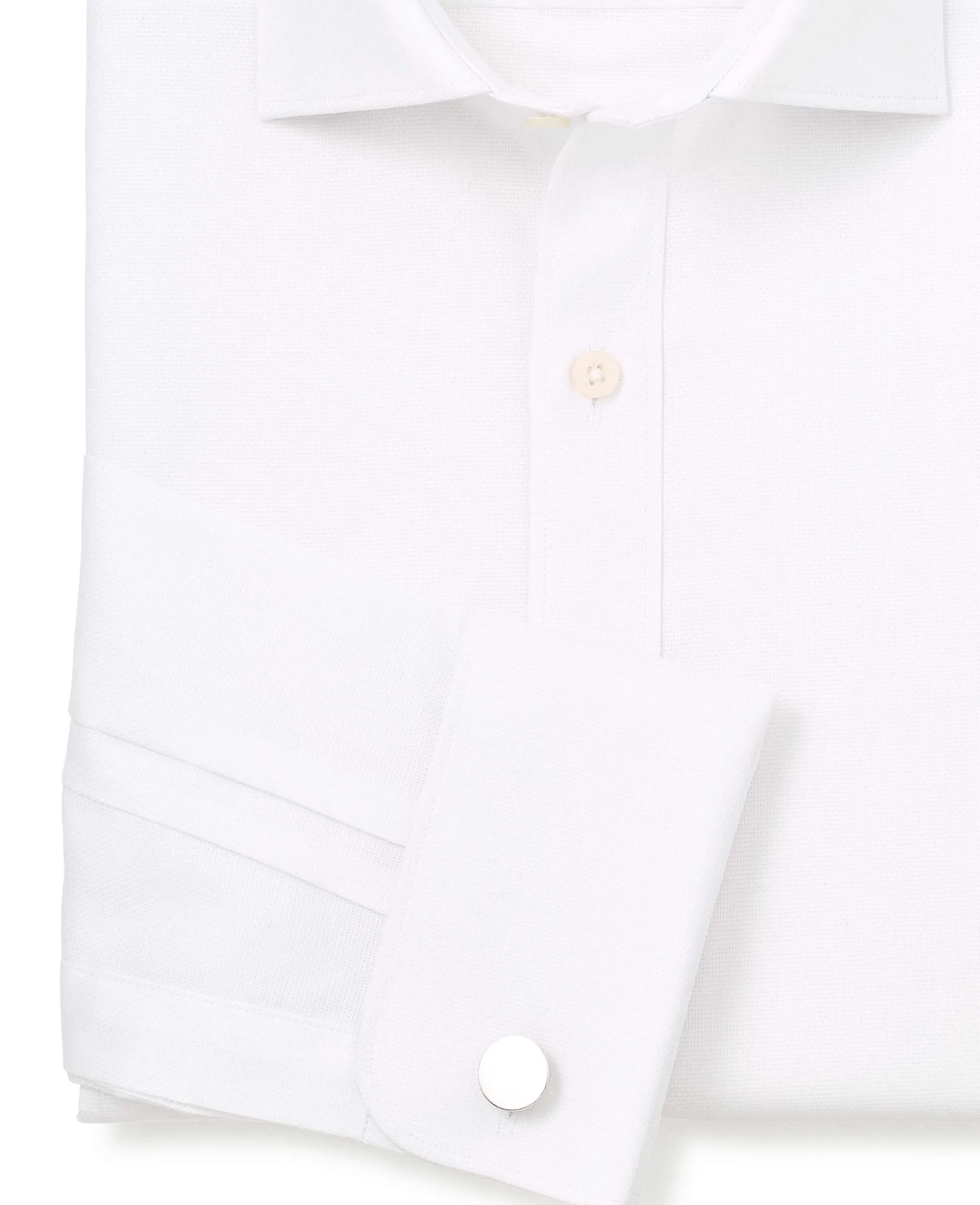White Textured Cotton Slim Fit Formal Shirt - Double Cuff