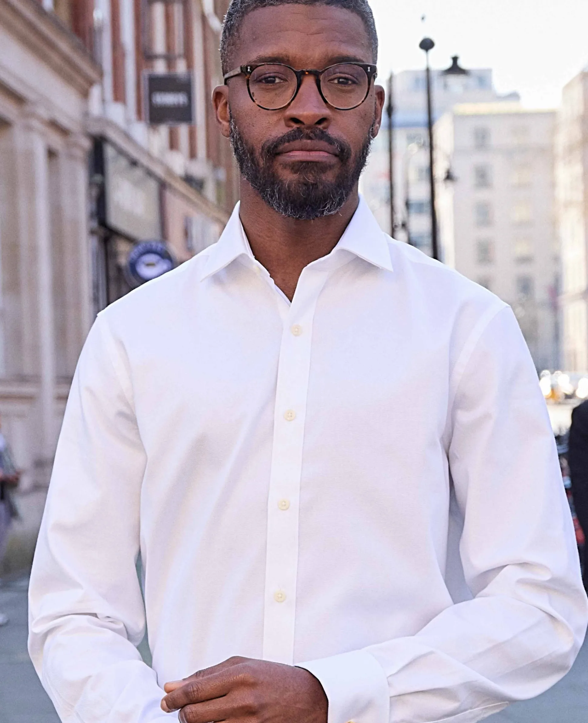 White Textured Cotton Slim Fit Formal Shirt - Double Cuff