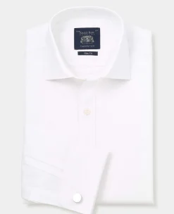 White Textured Cotton Slim Fit Formal Shirt - Double Cuff