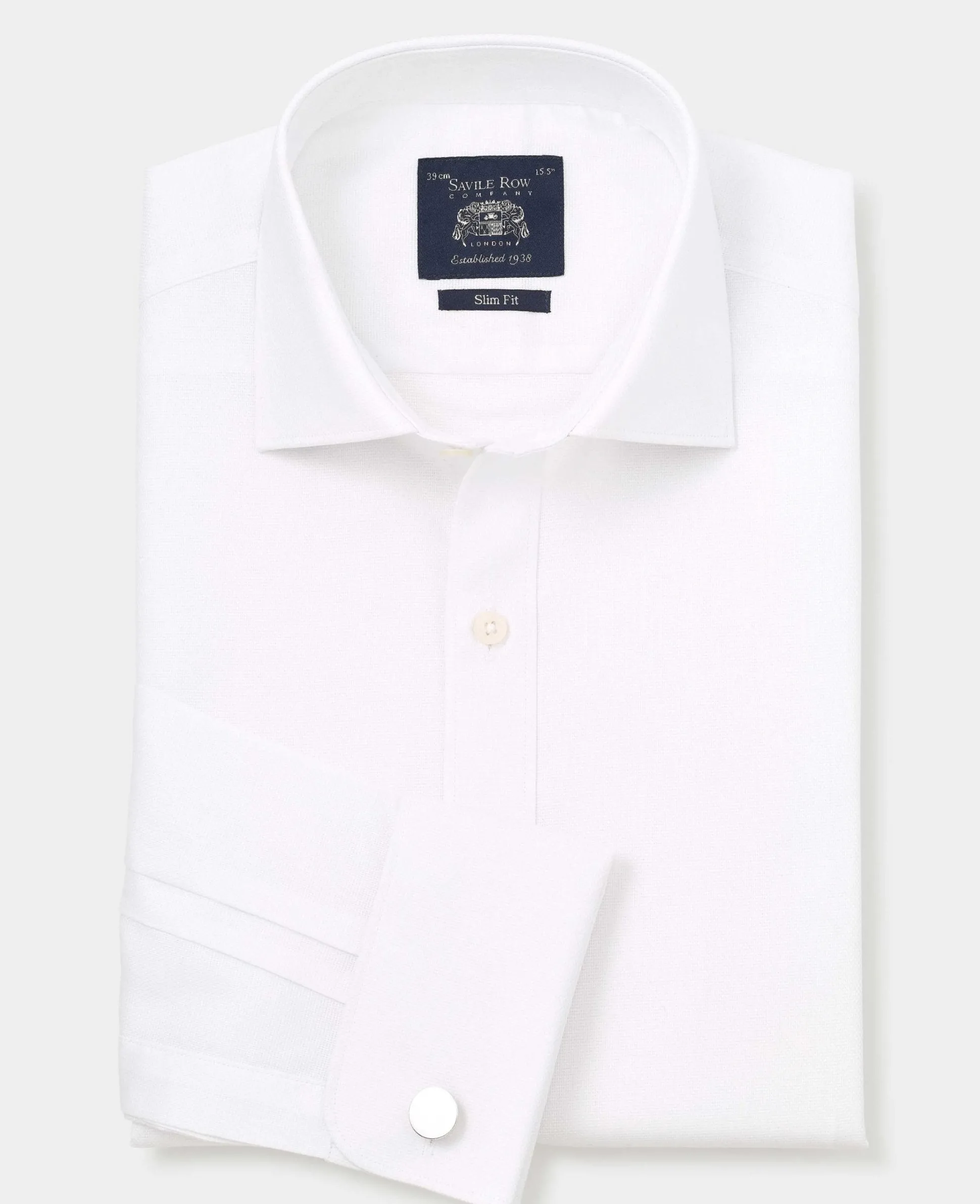 White Textured Cotton Slim Fit Formal Shirt - Double Cuff
