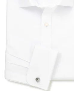 White Textured Cotton Slim Fit Formal Shirt - Double Cuff