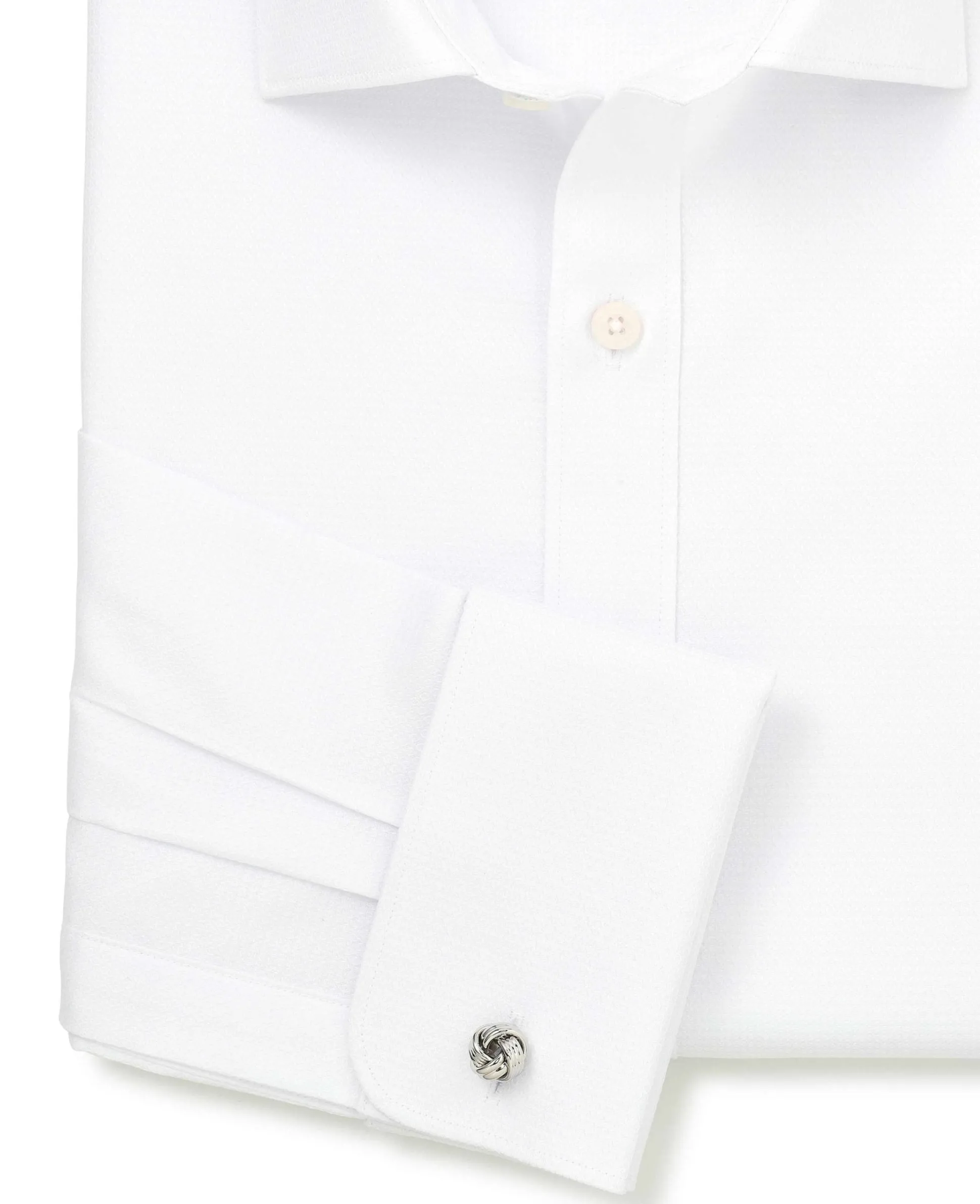 White Textured Cotton Slim Fit Formal Shirt - Double Cuff