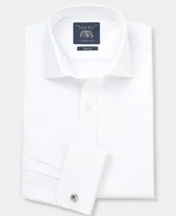 White Textured Cotton Slim Fit Formal Shirt - Double Cuff
