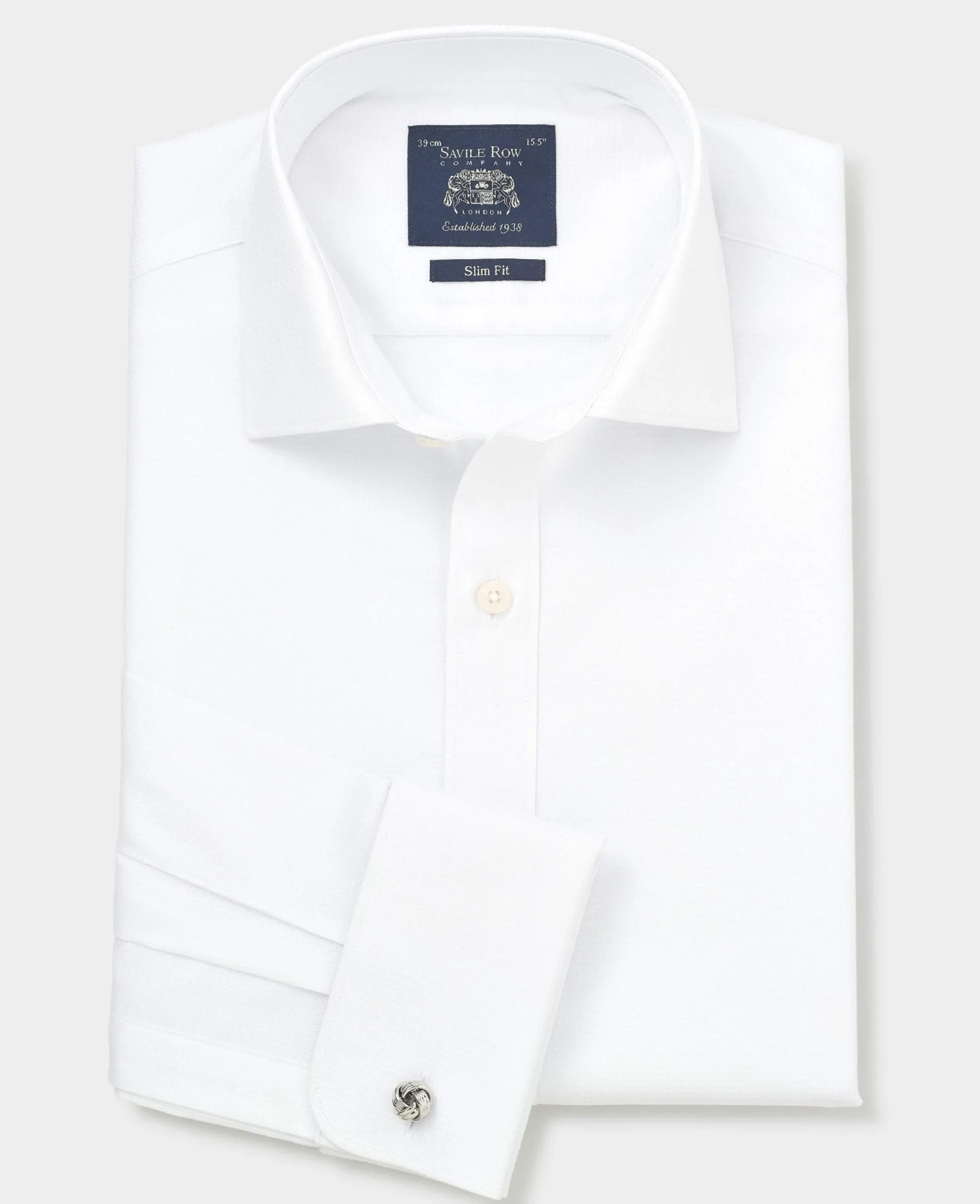 White Textured Cotton Slim Fit Formal Shirt - Double Cuff