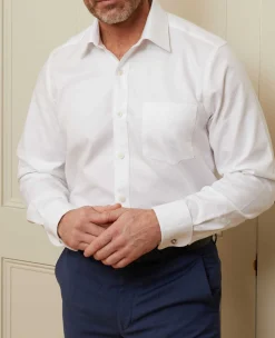 White Textured Windsor Collar Classic Fit Shirt - Single or Double Cuff