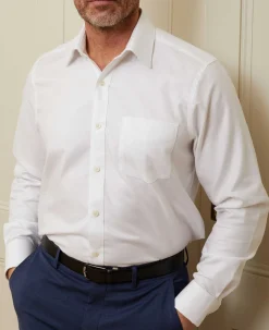 White Textured Windsor Collar Classic Fit Shirt - Single or Double Cuff