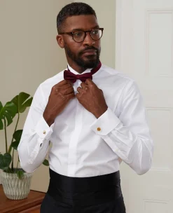 White Wing Collar Slim Fit Dress Formal Shirt - Double Cuff