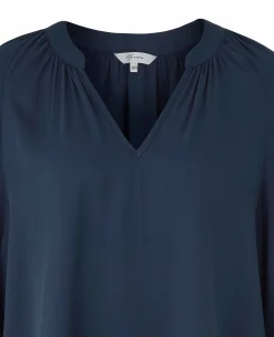 Women's Navy Viscose Twill Grandad Collar Shirt