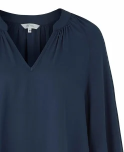 Women's Navy Viscose Twill Grandad Collar Shirt