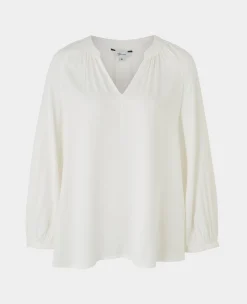 Women's Off White Viscose Twill Grandad Collar Shirt