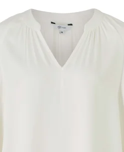 Women's Off White Viscose Twill Grandad Collar Shirt