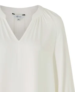 Women's Off White Viscose Twill Grandad Collar Shirt
