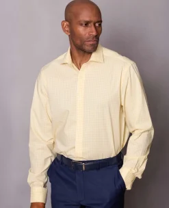 Yellow Cotton Poplin Gingham Check Classic Fit Formal Shirt - Single Cuff