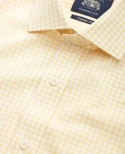Yellow Cotton Poplin Gingham Check Classic Fit Formal Shirt - Single Cuff