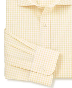 Yellow Cotton Poplin Gingham Check Classic Fit Formal Shirt - Single Cuff