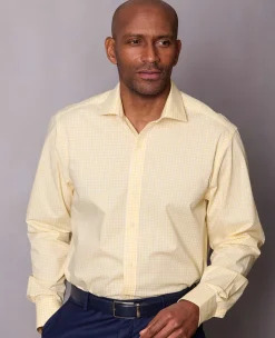 Yellow Cotton Poplin Gingham Check Classic Fit Formal Shirt - Single Cuff